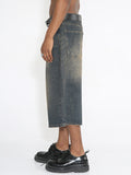 Men'S Washed Vintage Wide Leg Denim Shorts