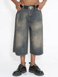 Men'S Washed Vintage Wide Leg Denim Shorts